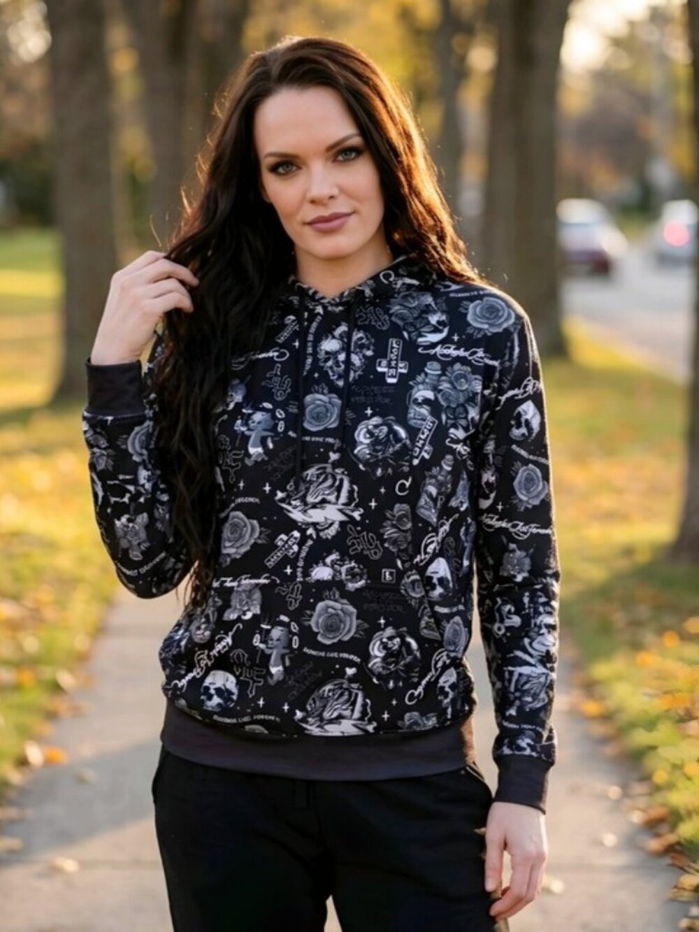 A$$holes Live Forever ✦ Skull & Rose Zip Hoodie ✦ Black Unisex Streetwear Goth S - Picture 2 of 11